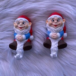 Two Christmas elf stocking holders vintage